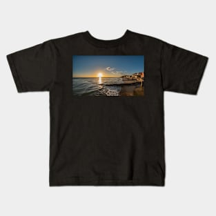 Fisheye view over Cromer beach and the promenade at sunrise Kids T-Shirt